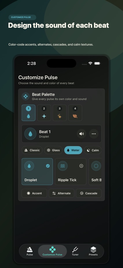 Customize Pulse screen with beat palette and sound categories